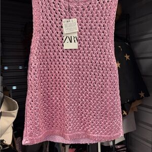 Zara Light Pink Crochet Tank Top